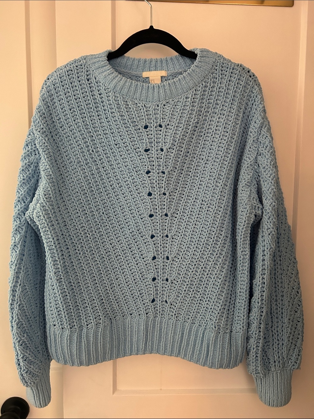 H&M Powder Blue Chunky Openwork Crewneck Sweater